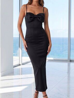 NWT REVOLVE Australia SHOWPO Saints & Secrets fitted black dress w bow US S